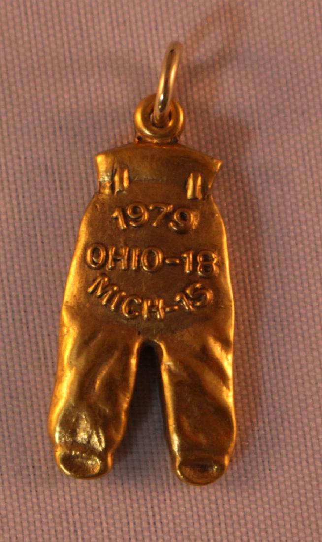 1979 Ohio State Buckeyes Gold Pants: Ohio State beat Michigan in a tight game 18-15 in Ann Arbor. Ranked #1 at the time, the Bucks later lost to USC, who was ranked #3, in the Rose Bowl just missing the National Championship that year, t