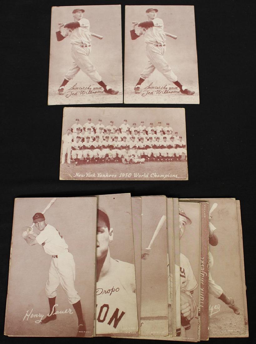 (20)1950's Exhibit Baseball Cards w/(2)Ted Williams: Nice assortment of 1950's era Exhibit baseball cards with (2)Ted Williams cards, blank backed. Many other stars. All have paper adherence or paper loss on the backs. Also noticed a Joe DiMaggio card w