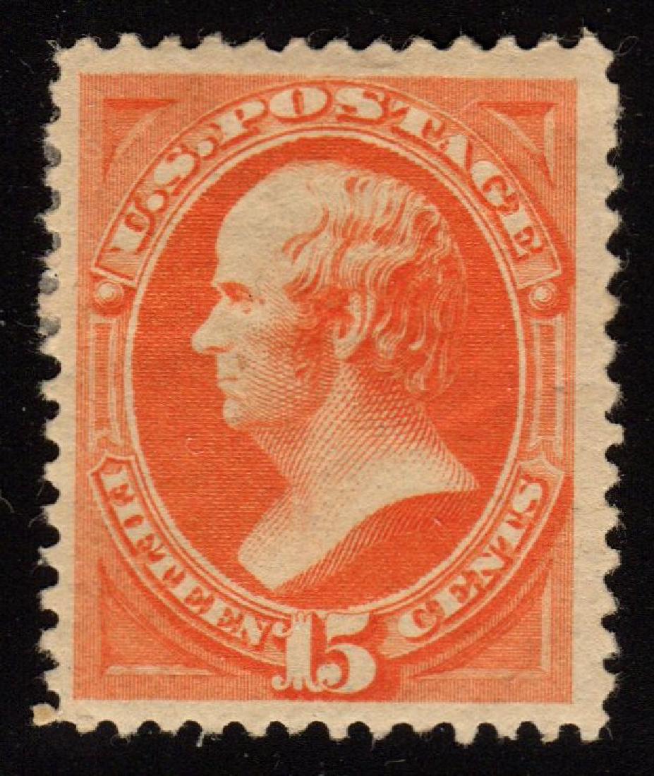 U.S.Scott 189 VF OG H Daniel Webster SCV.$200: 15¢ orange Daniel Webster 1879 banknote issue, Scott 189, Unused with previously hinged original gum, glassine hinge remnant. 2018 SCV.$200