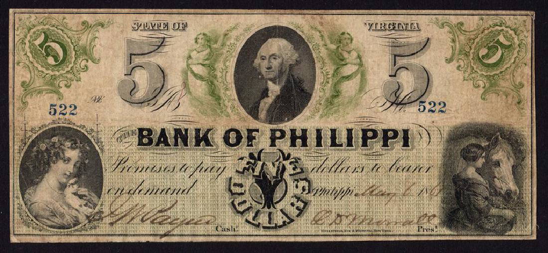 1861 5 The Bank Of Philippi, (west) Virigina Obsolete