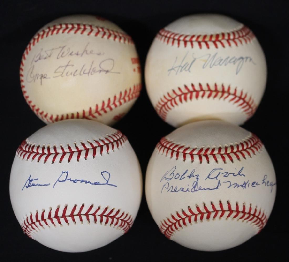(4) 1940-50's Cleveland Indians autographed baseballs: (4) autographed baseballs of former Cleveland Indians players that played for the Tribe during the 1940-50's era. Lot includes Hal Naragon on a Gen Budig ball, Steve Gromek on a Bud Selig ball, George