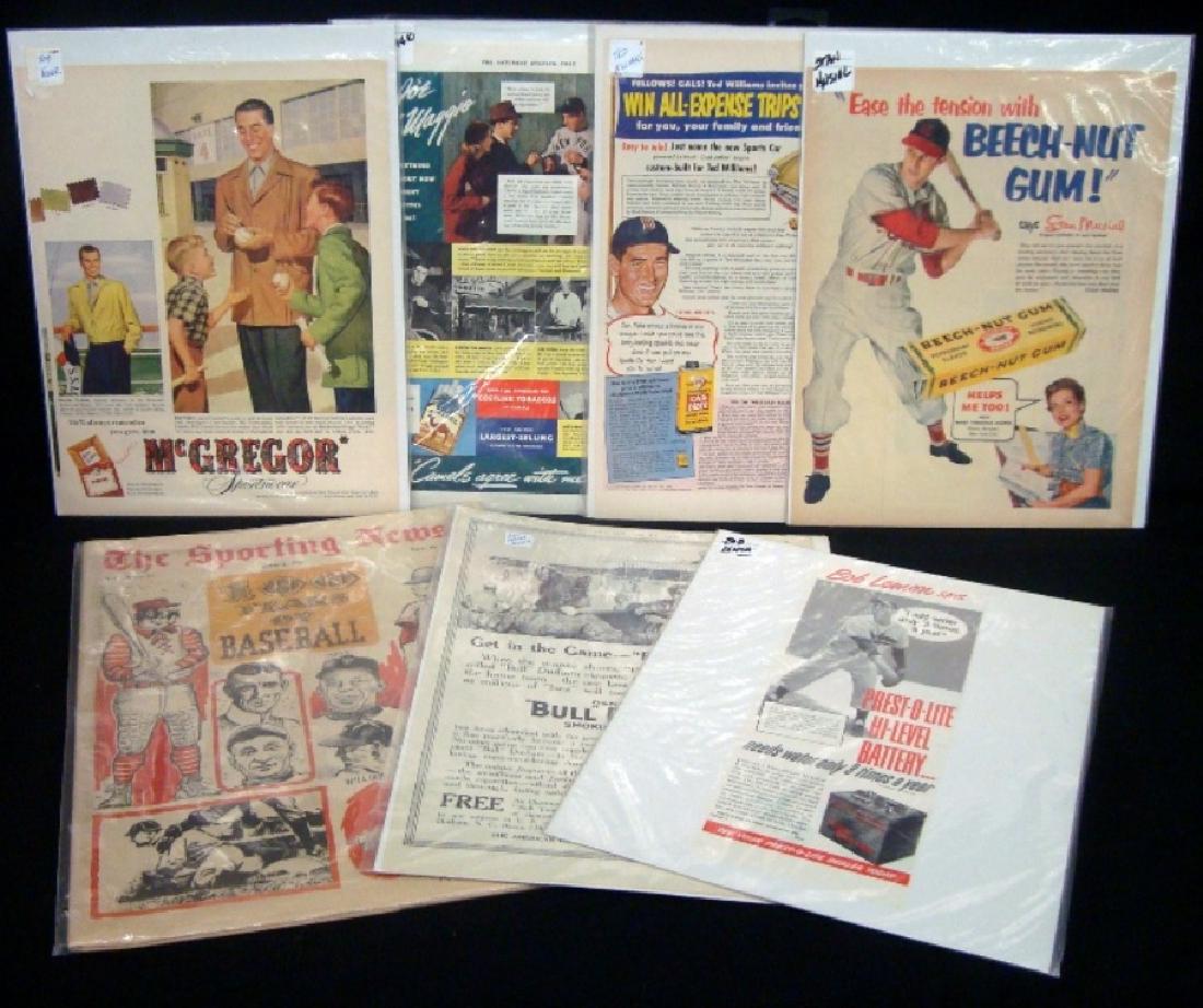 Lot of (6) 1915-1950 HOFer Magazine Ads & 1969 Sporting: Lot of (6) 1915-1950 HOFer Magazine Ads & 1969 Sporting News 100 Yrs of Baseball; nice lot of (6) original magazine advertisements from 1915-1950's featuring Hall of Famers; includes the likes of Joe 