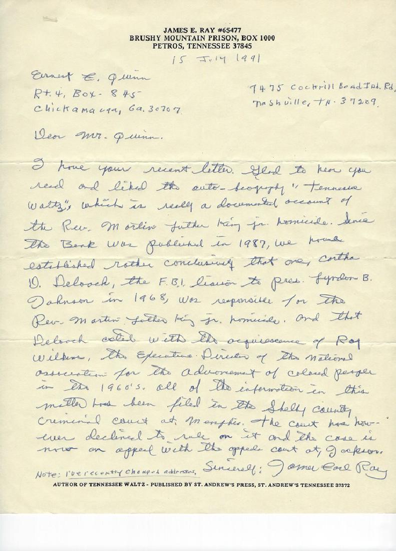 James Earl Ray Handwritten Signed 1991 Letter Amazing (1 of 1)
