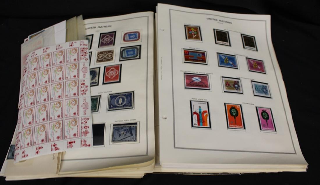United Nations Unused Stamp Collection 1951-1980: Useful starter collection of unused issues 1951-1980 on an assortment of pages in a springback binder. Did not noticed any premium issues but there is quite a bit face value here and this would make a