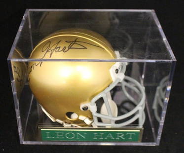 Leon Hart Heisman 1949 signed Notre Dame mini-helmet: Leon Hart Heisman 1949 signed Notre Dame mini-helmet in black sharpie. Leon Joseph Hart (November 2, 1928 – September 24, 2002) was an American football end. He won the Heisman Trophy and the Maxwel