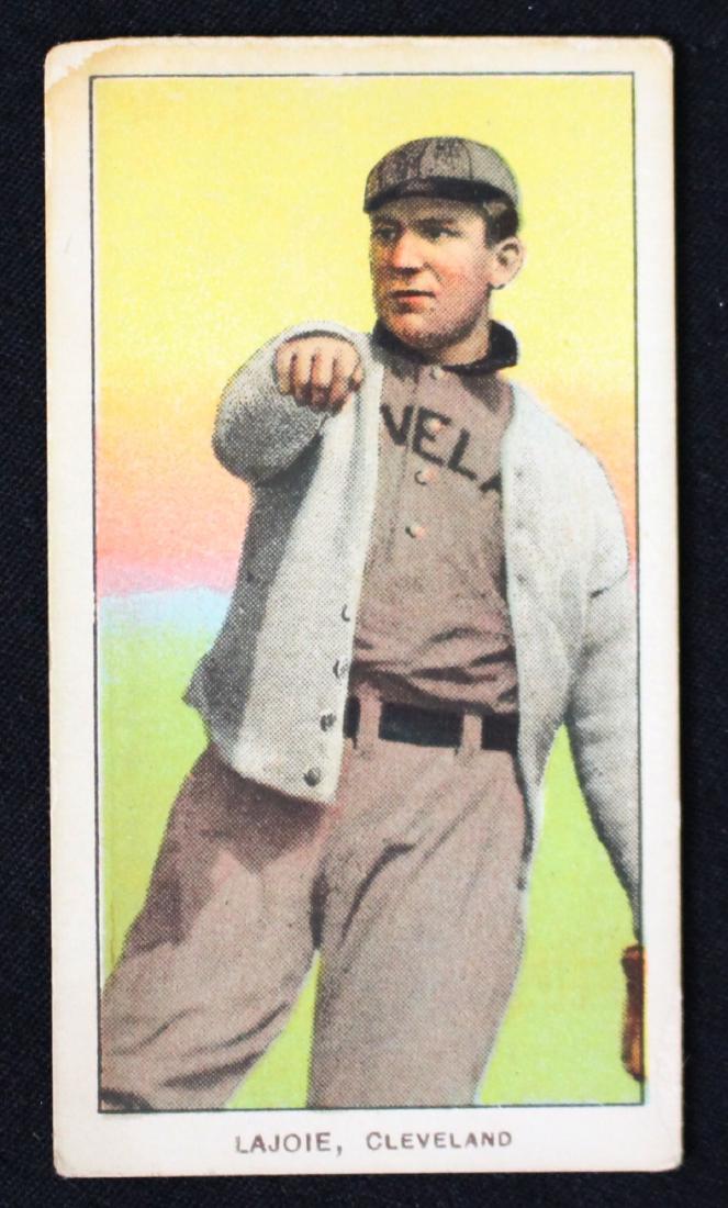 1909-1911 T206 #263 Nap Lajoie Cleveland Naps Good: Rarely seen card, 1909-1911 T206 Nap Lajoie throwing. Some paper loss on front at upper left corner and center back. Otherwise no creases and decent appearance. Suggested bid $300