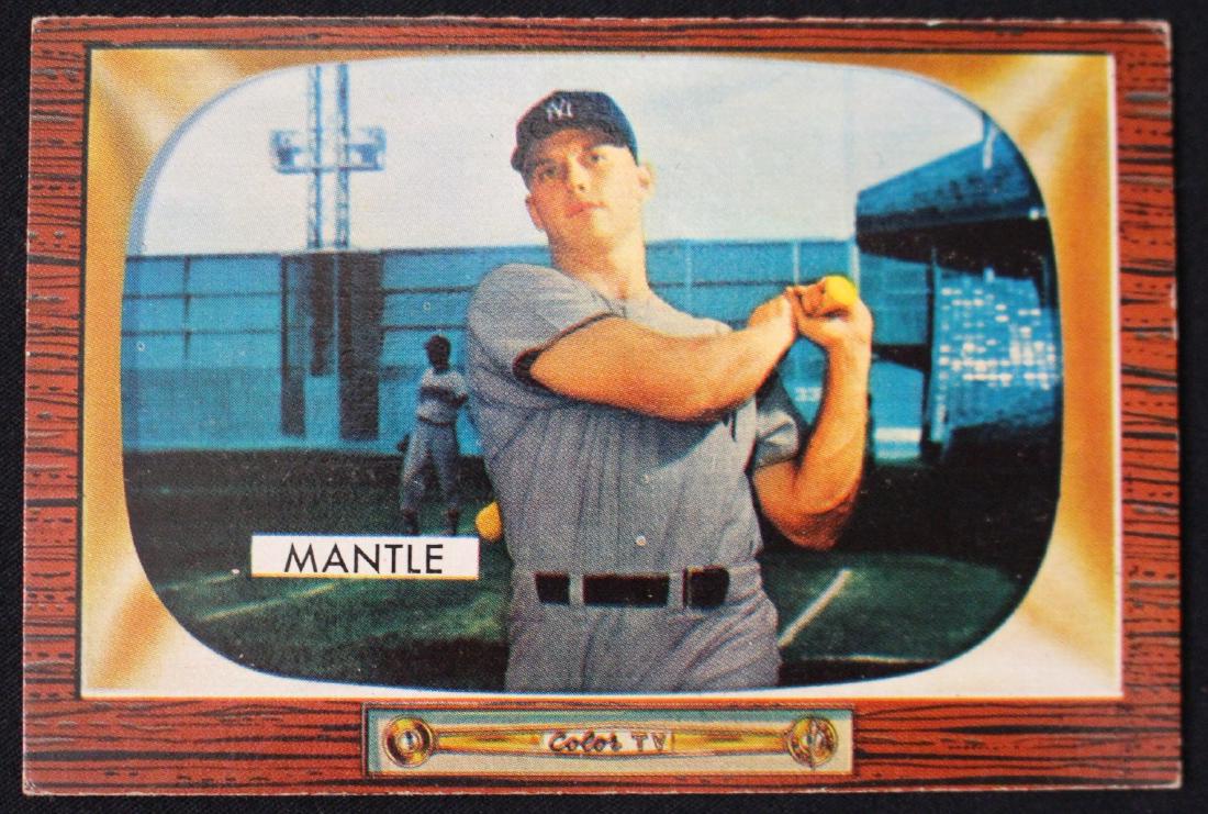 1955 Bowman Baseball #202 Mickey Mantle EX: Well centered card with high gloss and clear image of this legendary HOFer from the 1955 Bowman baseball set. Ungraded but a card that nearly all collectors would be proud to own. EX condition. Sugges