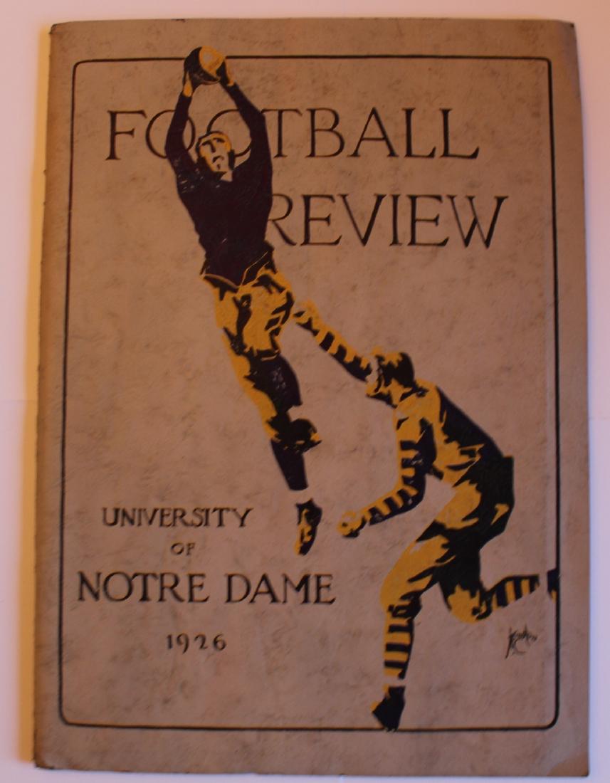 1926 Notre Dame Football Review Program: Rarely seen Football Review for 1926 Notre Dame. Head coach Knute Rockne featured inside. The 1926 Notre Dame Fighting Irish football team represented the University of Notre Dame during the 1926 coll
