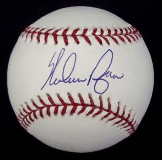 Nolan Ryan Autographed Baseball and 8x10, JSA: Official Bud Selig Baseball signed by Ryan on the sweet spot in blue ball point pen; nice signature; also includes a Nolan Ryan Autographed Full Color 8x10 Photo; signed in blue sharpie marker; both p