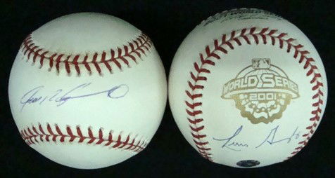 Luis Gonzalez/Ivan Rodriguez Autographed Baseballs,: Official 2001 World Series Baseball signed by Gonzalez on the heel in blue ball point pen; Official Bud Selig Baseball signed by Rodriguez on the sweet spot in blue ball point pen; both come with Stei
