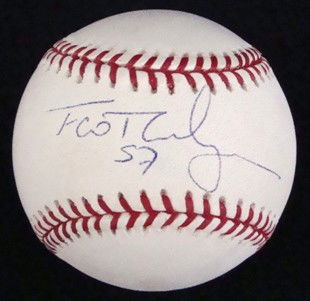 Franciso Rodriguez Autographed Baseball, JSA: Official ML Bud Selig Baseball signed by Rodriguez on the sweet spot in blue ink; inscribed with '57'; signature obtained at the Negro League Baseball Legacy Awards in 2007; comes with a COA from Jame