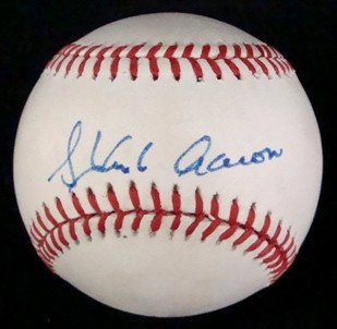 Hank Aaron Autographed ONL Baseball, JSA: Hank Aaron Autographed Official National League William White Baseball; signed on the sweet spot in blue ink; comes with a COA from James Spence Authentication.