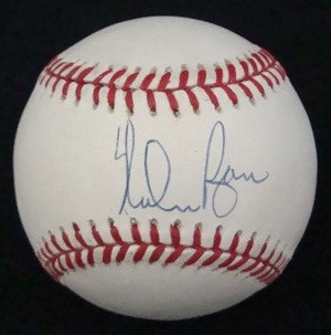 Nolan Ryan Autographed Baseball, JSA: OAL Bobby Brown Baseball signed by Nolan Ryan on the sweet spot in blue ink; good, clean signature; comes with a COA from James Spence Authentication.