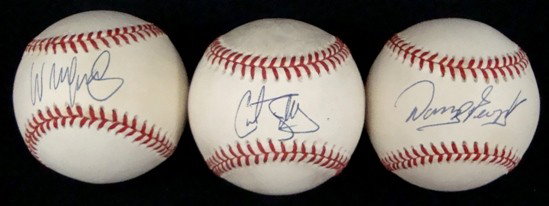 Lot of (3) Autographed Baseballs, Martinez, People: Lot of (3) Autographed Baseballs; includes OAL Gene Budig baseball signed by Willie Martinez on the sweet spot in blue ink; OAL Gene Budig Baseball signed by Danny Peoples on the sweet spot in blue in