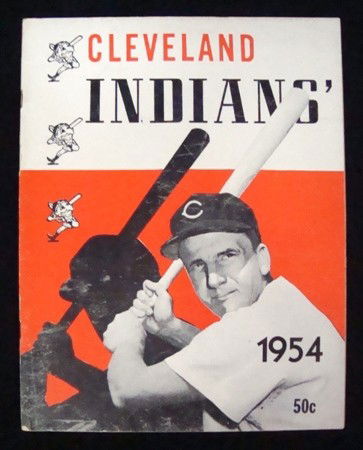 1954 Cleveland Indians Yearbook: 1954 Cleveland Indians Yearbook; EX condition; cover is strongly in tact; inside title page does have some coloring on Chief Wahoo, but otherwise good inside pages; bottom left corner has slight round