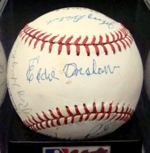 OAL Lee Mac Phail Autographed Old Timers Baseball, : Official American League Lee Mac Phail Autographed Old Timers Baseball; 11 signatures; includes Bucky Walters, Al Lopez, Bob Whitcher, umpire Bill McKinley, Red Ruffing, Eddie Onslow (signed twice, on