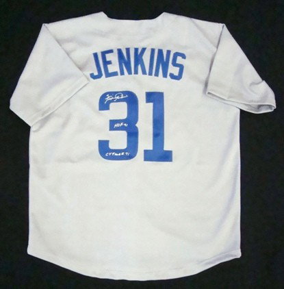 Fergie Jenkins Signed Chicago Jersey, COA: Ferguson "Fergie" Jenkins Autographed Chicago Jersey; grey and blue jersey signed by Jenkins on the back on the '3' in '31' with HOF 91 and Cy Young 71 inscriptions; signed in silver sharpie marker; s