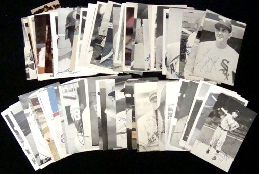Lot of (100) Autographed Baseball Postcards, JSA: Lot of (100) Autographed Vintage Baseball Photo Postcards; includes many stars, minor stars; signatures include Ted Abernathy, Ken Wood, Will Virdon, Chuck Taylor, Dick Starr, Tom Shopay, Roy Partee, 