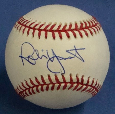 Robin Yount Autographed Baseball, JSA: OAL Bobby Brown Baseball signed by Yount on the sweet spot in blue ink; great, clean signature; comes with a COA from James Spence Authentication.