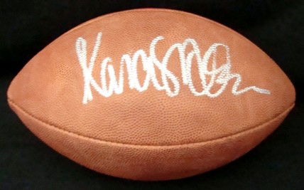 Marcus Allen Autographed Football, JSA: Marcus Allen Autographed 75th Anniversary of the NFL Football; signed on the panel in silver sharpie; comes with a COA from JSA.
