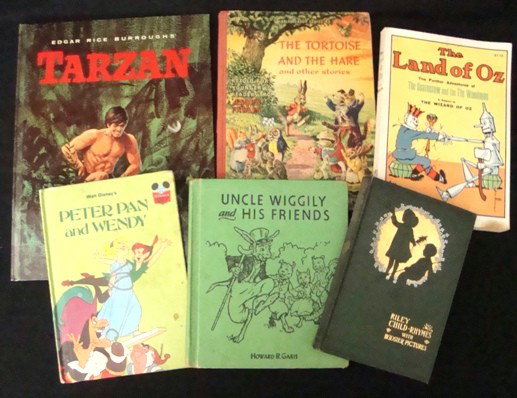 Lot of (6) Children's Books, Uncle Wiggily, Tarzan: Lot of (6) different collectible children's books; all in very good to VG+ condition; includes Child-Rhymes by James Whitcomb Riley; 1905 The Bobbs-Merrill Company, Indianapolis; like new condition wi