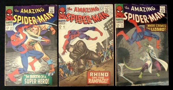 The Amazing Spiderman, #42-44: Marvel Comics 'The Amazing Spiderman' #42, Nov 1966, Mary Jane Appearance (FN) cond; nice copy showing average use, cover shows slight stress marks at spine and some wear around the edges and corners,