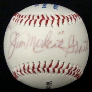Jim Mudcat Grant/Julius Grant Signed Ball: Jim 'Mudcat' Grant and brother, Julius 'Swampfire' Grant Autographed Baseball; obtained at the Gil Hodges Legacy Dinner November 20, 2008; 'Winning Beyond Winning' ball is in EX condition; signed by M