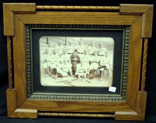 1890's Boston Beaneaters Team Photo: Original 1890's Boston Beaneaters Baseball Team Photograph; produced from glass plate negative in gorgeous tramp art frame; measures approx 18x16 matted and framed; very ornate frame; outstanding piec
