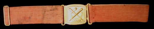 Baseball Belt with Buckle, c. 1885: Vintage Canvas Baseball Uniform Belt with original Brass Buckle; circa 1885; fabulous belt with finely detailed brass belt buckle; depicts crossed bats with a baseball diamond and ball in the backgrou