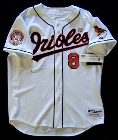 Cal Ripken Jr. Signed Orioles Jersey: Cal Ripken Jr. Autographed Baltimore Orioles Jersey; new with tags; signed by Ripken Jr. in black marker on the front of the jersey; patches on both arms (Cal Ripken Jr. patch 1981-2001 Orioles patch