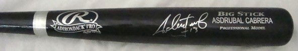 Asdrubal Cabrera Autographed Rawlings Black Bat: Asdrubal Cabrera Signed and Inscribed Rawlings Adirondack Pro Model Big Stick Black Bat; signed by Cabrera on the barrel in silver sharpie marker with '13' inscription; measures approx 33.75" in lengt