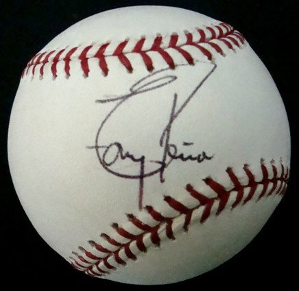 Tony Pena/Brian Giles Autographed ML Baseballs: Lot of (2) Signed Baseballs; includes Tony Pena Autographed ML Baseball; signed by Pena on the sweet spot in black ballpoint pen; also includes Brian Giles Autographed ML Baseball; signed by Giles on 