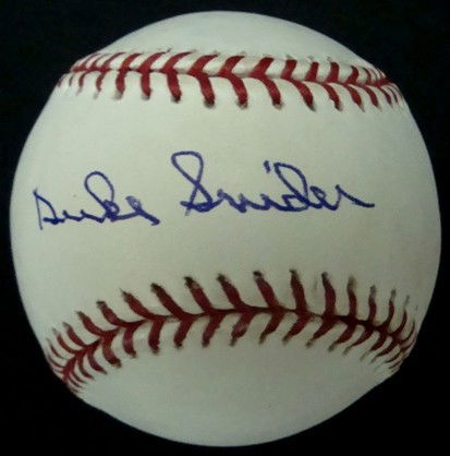 Duke Snider Autographed Baseball, Steiner: Duke Snider Autographed Baseball; Official MLB Bud Selig ball signed by Snider on the sweet spot in blue ballpoint pen; comes with a COA from Steiner.