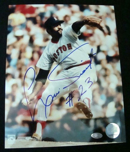 Luis Tiant Autographed Baseball & 8x10 Photo, JSA: Luis Tiant Autograph Lot; includes full color 8x10 photo of Tiant in Boston uniform; signed in large letters in blue sharpie marker with "#23' inscription; also includes Official MLB Bud Selig ball si