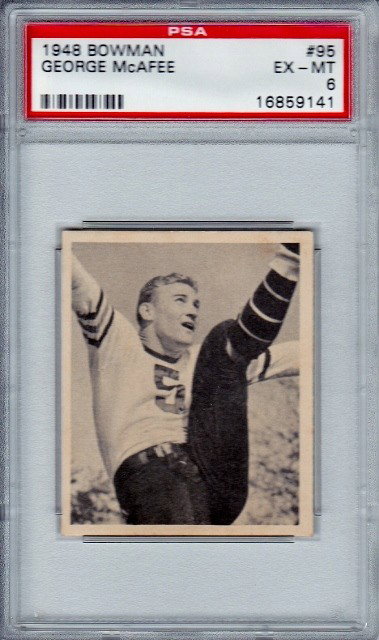 1948 Bowman #95 George McAfee RC PSA 6 EX MT: Nice clean example with sharp corners and clean surfaces! HOF legend.