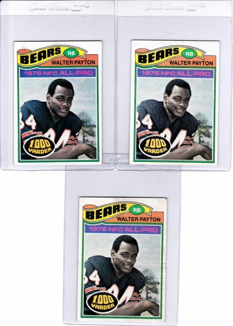 Lot of (3) 1977 Topps #360 Walter Payton 2nd Year: Group of 3 2nd Year Payton Cards. Condition varies from VG to EX+.
