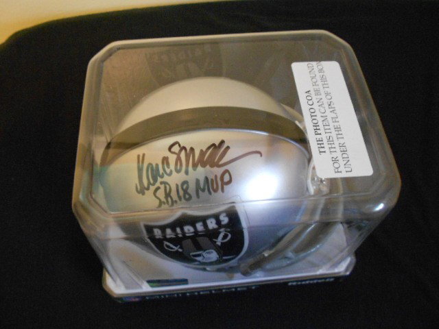 Marcus Allen signed Oakland Raiders Mini-Helmet wi: Beautiful autographed mini with Superbowl MVP inscription added. Comes with matching holo and photo COA from Gridiron Authentics private signing. Nice item!
