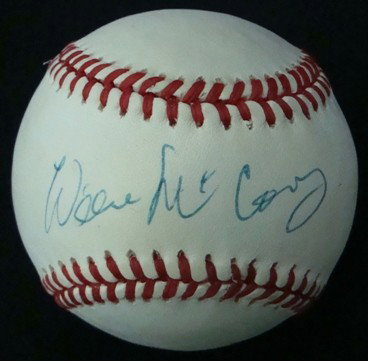 Willie McCovey Autographed Baseball, JSA: Official National League Bart Giamatti baseball signed by McCovey on the sweet spot in blue pen; comes with a COA from JSA.
