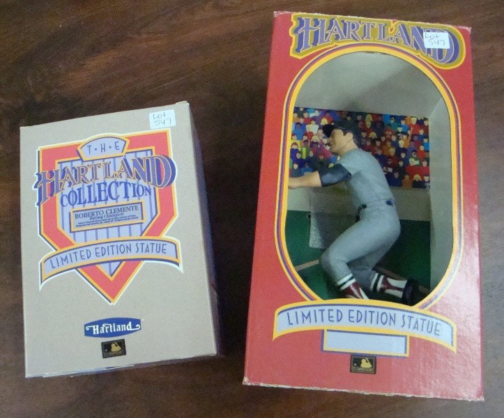 Pair of New Hartland Statues Clemente, Yastrzemski: (2) 1992 Limited Edition Hartland Collection Statues; includes Roberto Clemente Statue; NM condition; stands approx 7" H and has original bat; does not have Cert showing the number, but is in original