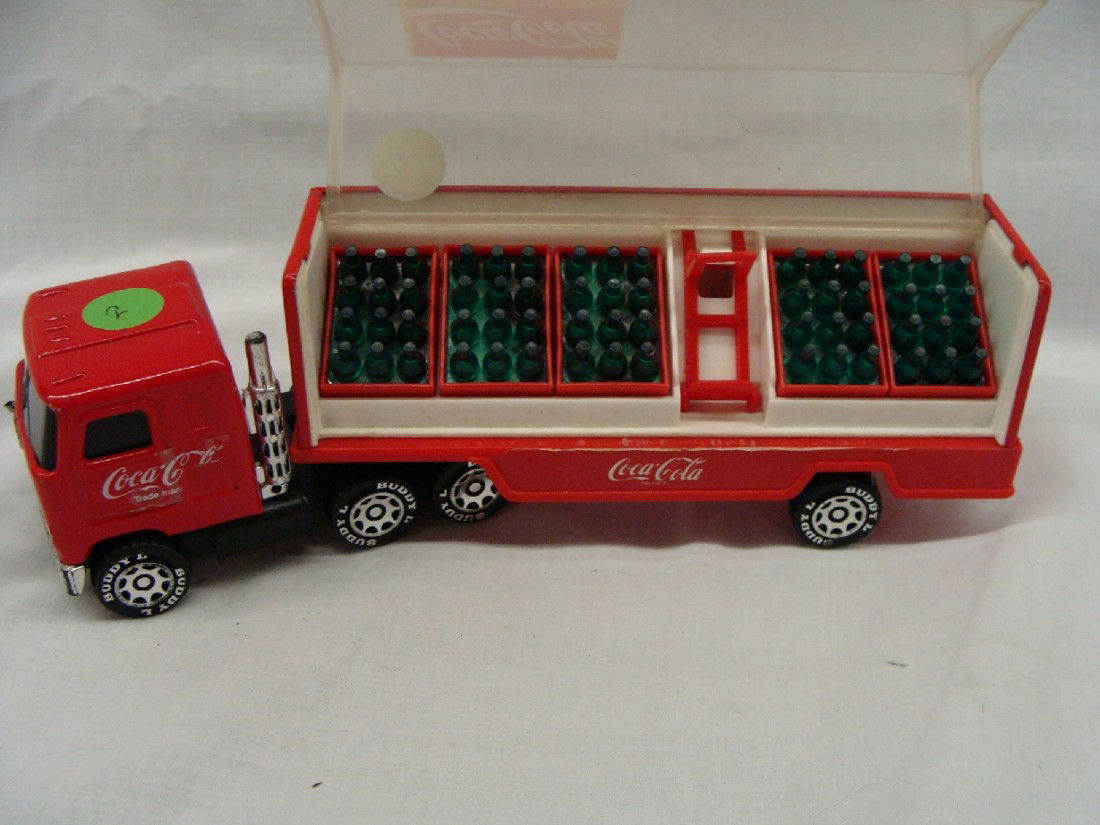 1970's Buddy L Coca Cola Mack Truck w Cases & Doll: Nice truck w cases and Dolly included