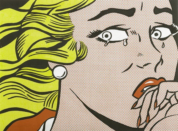 Roy Lichtenstein (American 1923-1997) Crying Gril: After the original poster published for the Roy Lichtenstein one man show at the Leo Castelli Gallery in New York City in 1963. This lithograph being 24x33", professionally framed and matted.