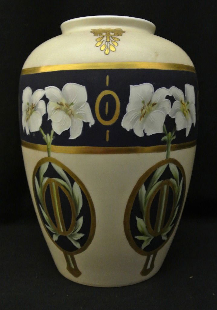 Tall Bernardaud Hand Painted Limoge Vase: Beautiful hand painted 12.5" tall B&Co. vase, 9" in diameter. Oriental flair. Small hole at bottom for adaptation to a lamp base.