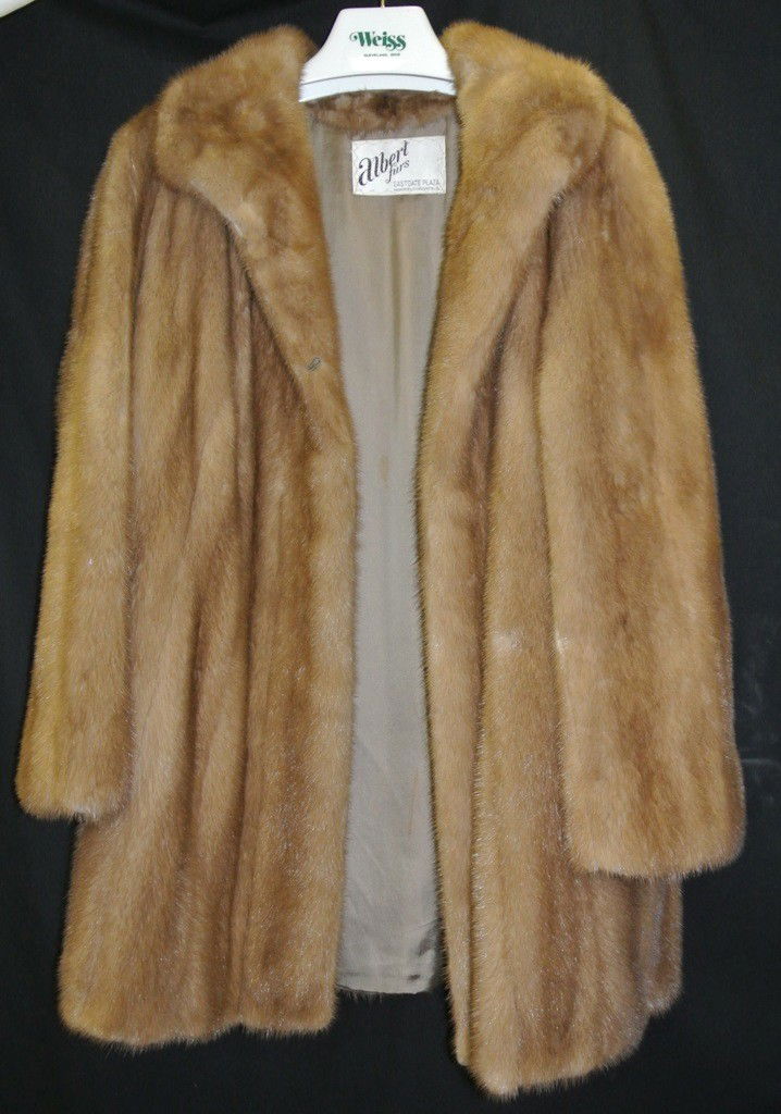 Mink Coat by Albert Furs Ohio: Light colored large size mink coat. Very good condition.
