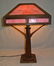 846: Mission Oak Pink Slag Glass Table Lamp