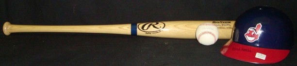 Ellis Burks Autographed Lot, Ball, Bat, Helmet: Ellis Burks Autographed Memorabilia Lot; includes Official MLB Bud Selig baseball signed by Burks on the sweet spot in blue ink with '23' inscription; also includes a store model batting helmet signed