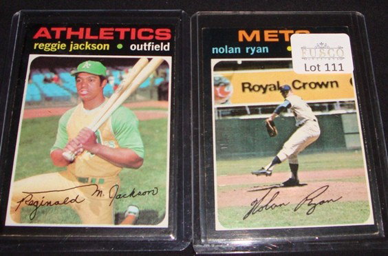 1971 Topps Nolan Ryan #513, R. Jackson #316: Lot of (2) 1971 Topps Star Cards; includes #513 Nolan Ryan in VG condition (OC), but has nice coloring little edge wear; also includes #20 Reggie Jackson in VG-EX condition (OC), but has nice coloring