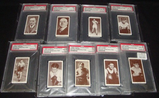 1938 Churchman Boxing PSA Graded Cards, (10): Lot of (10) 1938 Churchman Boxing PSA Graded Cards; all EX or better; includes #5 Eric Boon PSA 6 EX-MT; #16 Ben Foord PSA 7 NM; #17 Larry Gains #17 PSA 5 EX; #28 Jock McAvoy PSA 6 EX-MT; #30 Harry Mi