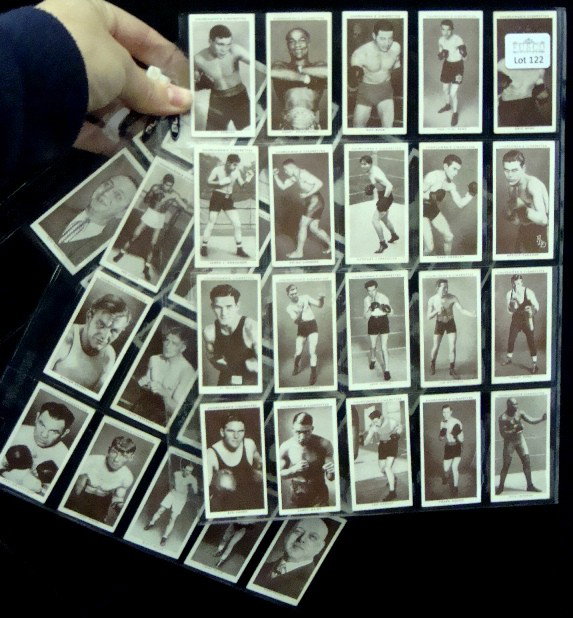 1938 Churchman Boxing Cards Complete Set: 1938 WA&AC Churchman Boxing Complete Set; includes all (50) cards in the complete set; ready for grading; all in very nice condition, no major imperfections or creases; most in EX to EX-MT condition; 