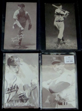1947-66 Exhibit Card Lot, (9 incl Mantle): Lot of (9) 1947-66 Baseball Exhibit Cards; overall cond is VG-EX to EX-MT; includes Mickey Mantle, Warren Spahn, Gil Hodges, Elston Howard, Joe Adcock, Tom Brewer and Don Blasingame; also includes (2)