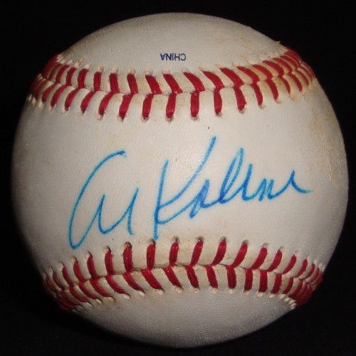 Al Kaline Autographed Baseball: Official MLB Bud Selig Baseball signed by Al Kaline on the sweet spot in blue ink; nice, clean signature by the Detroit Tigers HOFer.